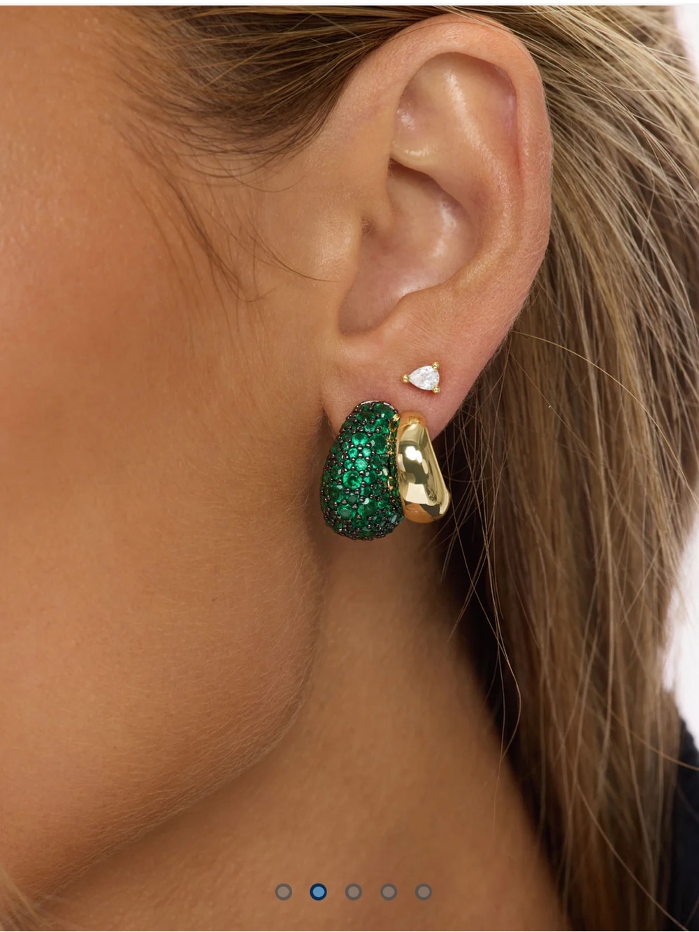 Melinda Maria Gold Hoop Earrings with Emerald Pavé - Picture 2 of 3